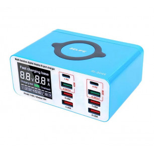 Зарядное устройство Relife RL-304S, 6 USB, 2 Type-C, безпроводная зарядка, Fast Charger, 5A, 45W, индикатор тока заряда, защита от КЗ