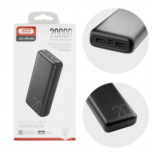 Повербанк (УМБ) XO PR183, 20000 mAh, 2USB + Type-C, Black