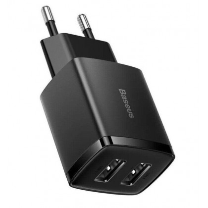 Сетевое зарядное устройство Baseus Compact Charger (CCXJ010201), 10.5W, 2xUSB-A, Black, фото № 1 - ukr-mobil.com