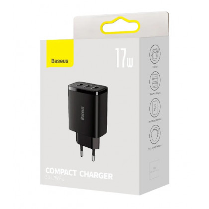 Сетевое зарядное устройство Baseus Compact Charger (CCXJ020101), 17W, 3xUSB-A, Black, фото № 6 - ukr-mobil.com