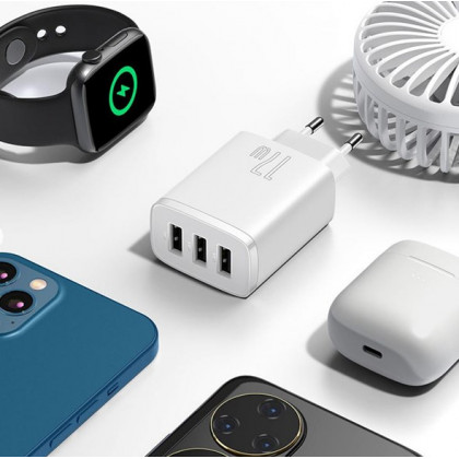 Сетевое зарядное устройство Baseus Compact Charger (CCXJ020102), 17W, 3xUSB-A, White, фото № 3 - ukr-mobil.com