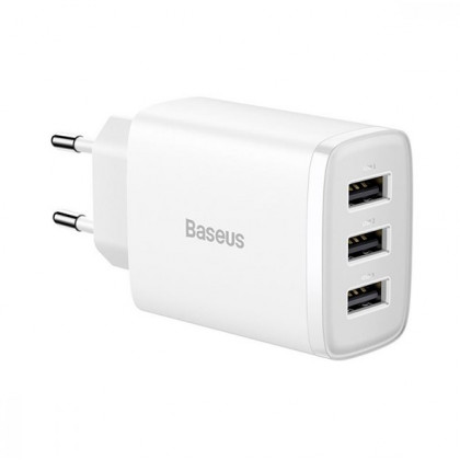 Сетевое зарядное устройство Baseus Compact Charger (CCXJ020102), 17W, 3xUSB-A, White, фото № 2 - ukr-mobil.com