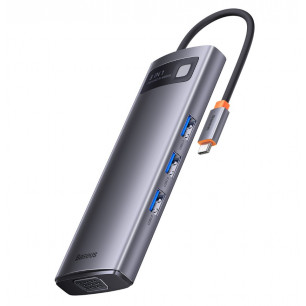 Type-C хаб Baseus Starjoy 8-port Type-C HUB Adapter (WKWG050013), HDMI (30 Hz, 4K), 1xVGA, 3хUSB 3.0, 1xType-C (PD), 1xSD, 1xTF, Gray