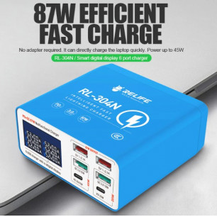Зарядное устройство Relife RL-304N, 4 USB (2 порта - 5V, 2.1; 2 порта - QC 3.0 18W), 2 Type-C (PD 45W, PD 20W), 87W