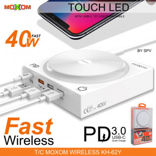 Беспроводное зарядное устройство Moxom KH-62Y, 4USB, 1 USB-C, QC 3.0, Power Delivery 3.0