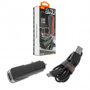 Автомобильное зарядное устройство Moxom KC-12, 2USB, QC 3.0, 3.4A, ( в комплекте - кабель Type-C )