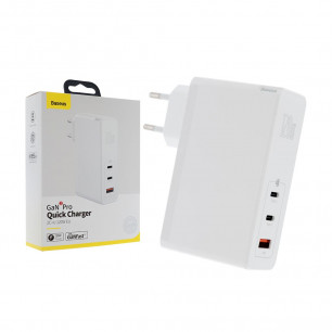 Сетевое зарядное устройство Baseus GaN2 Pro Quick Charger (CCGAN-J02), 120W, ( в комплекте - кабель Type-C ), White для ноутбков MacBook, Asus, Lenovo