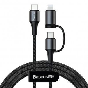 Кабель Baseus Twins 2 in 1 Cable (CATLYW-H01), Type-C to Type-C 60W, Type-C to Lighting 20W, 1m, Black